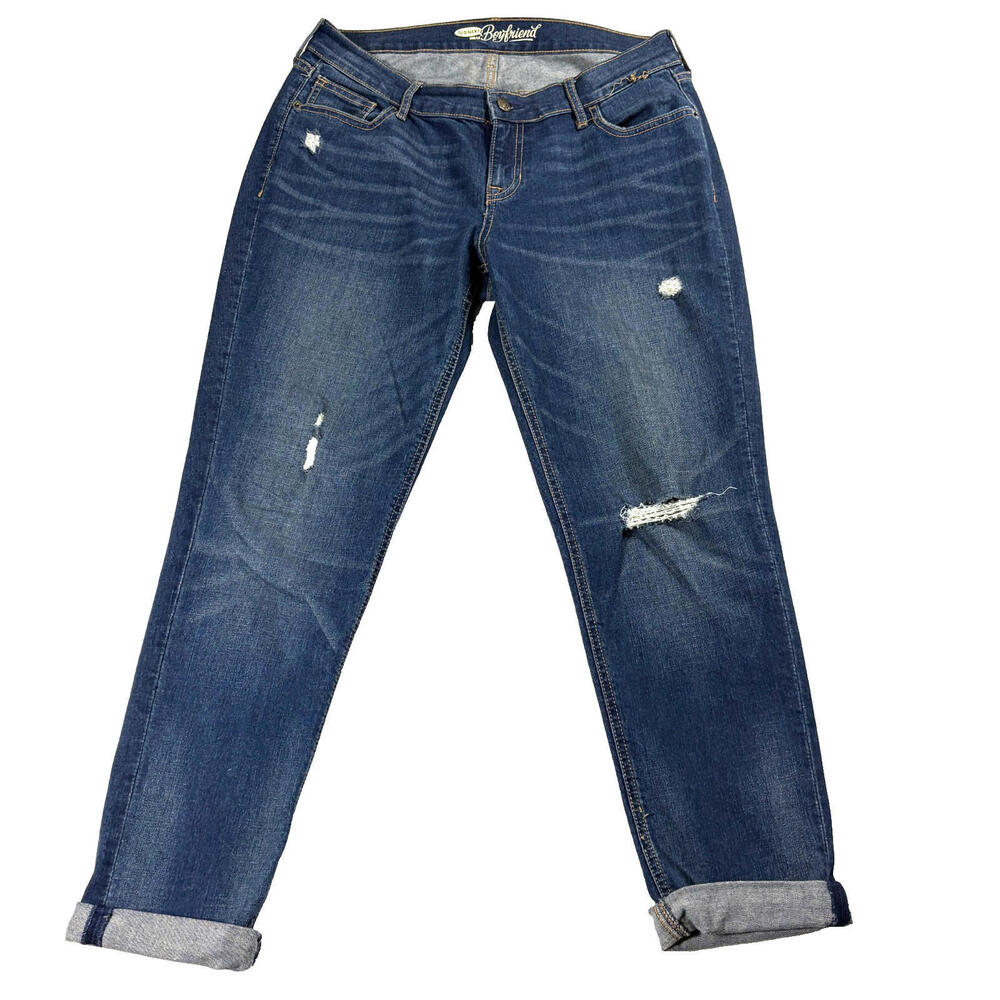 Vintage Style Jeans Women Size 6 Blue Distressed Boyfriend Retro Look Denim Y2K